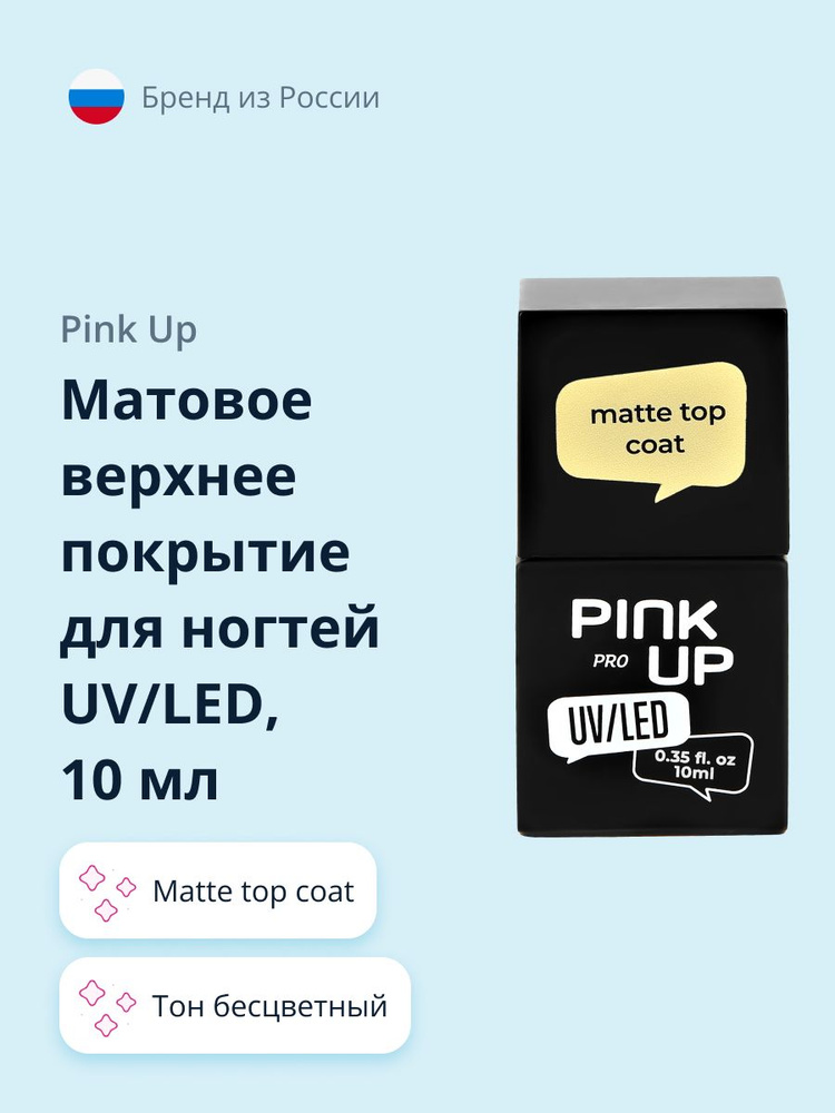 Матовое верхнее покрытие для ногтей UV/LED PINK UP PRO matte top coat 10 мл  #1