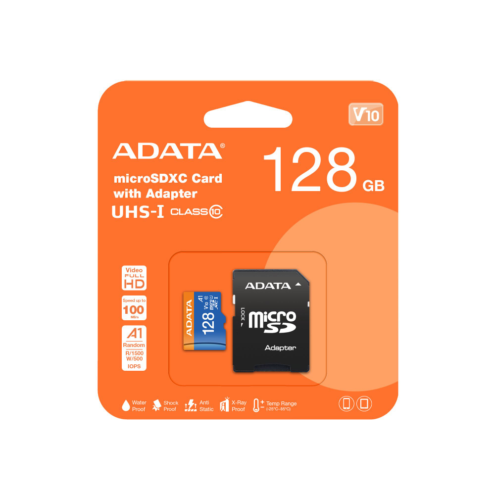 Флеш карта microSD 128GB A-DATA microSDHC Class 10 UHS-I A1 100/25 MB/s (SD адаптер) #1