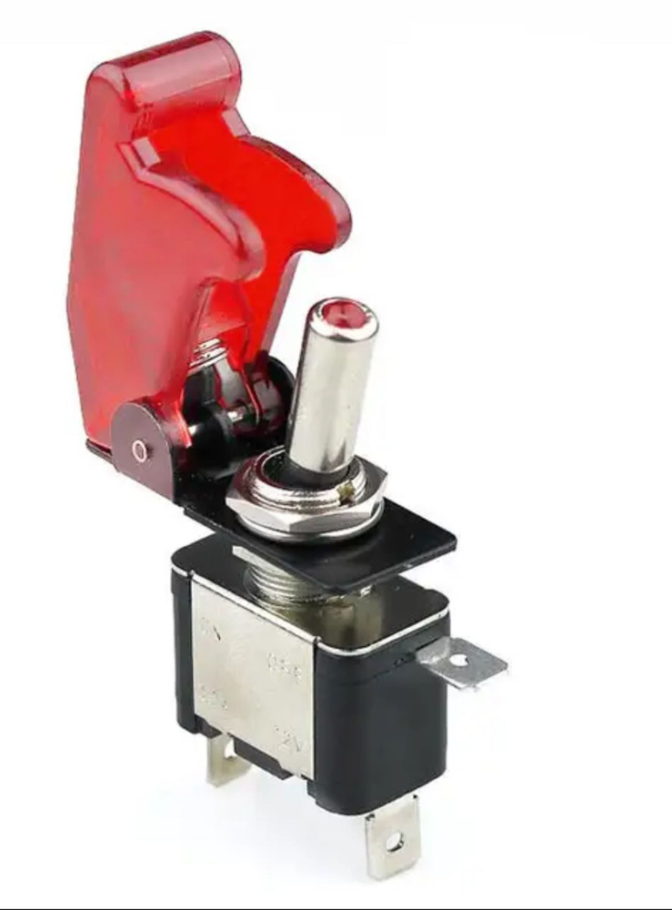 Тумблер со светодиодной подсветкой и защитной крышкой 12В 20А (красный ...