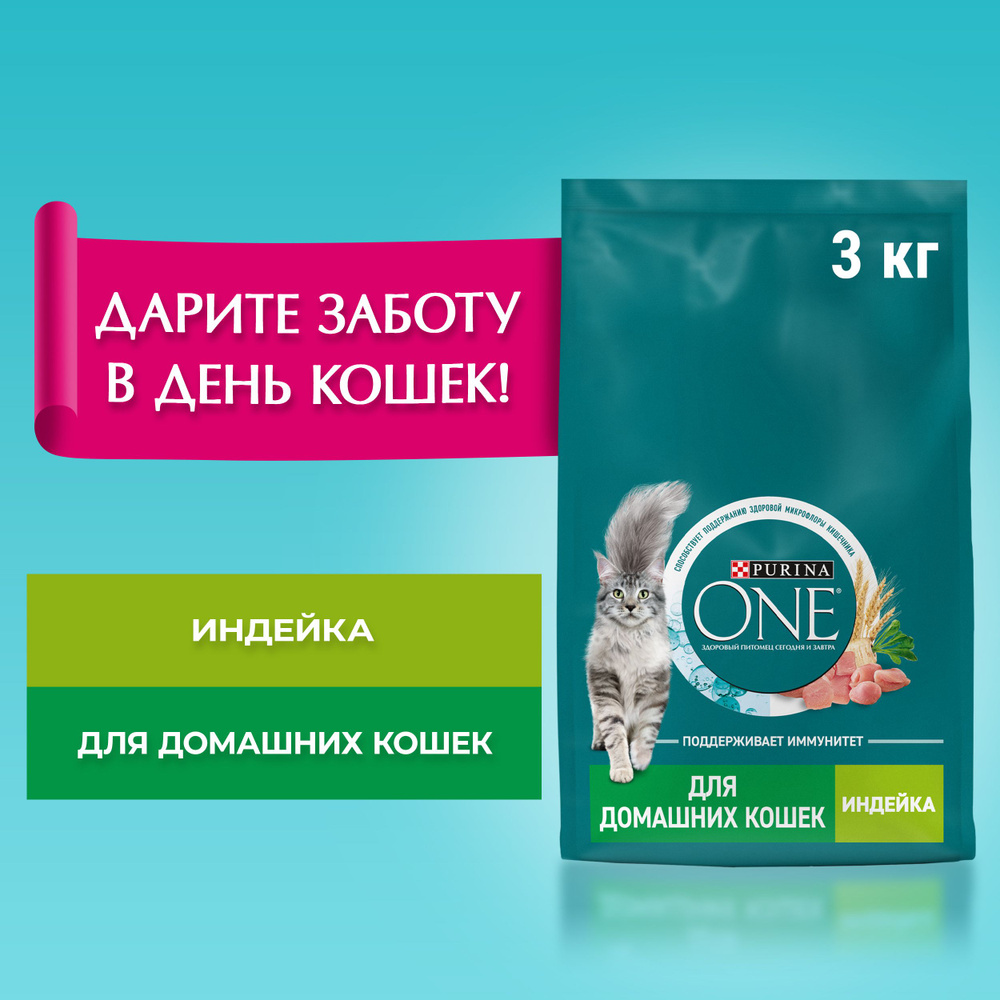 Сухой корм Purina ONE полнорационный для взрослых кошек, живущих в домашних условиях, с высоким содержанием #1