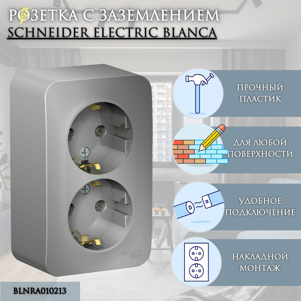 Розетка 2-м с заземлением 16А Алюминий BLANCA System Electric/Schneider Electric  #1