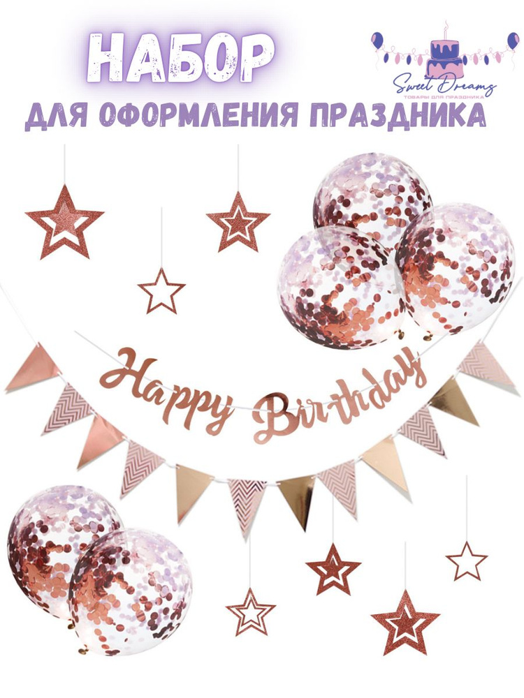 Растяжка Happy Birthday С набором воздушных Шариков для фотозоны  #1