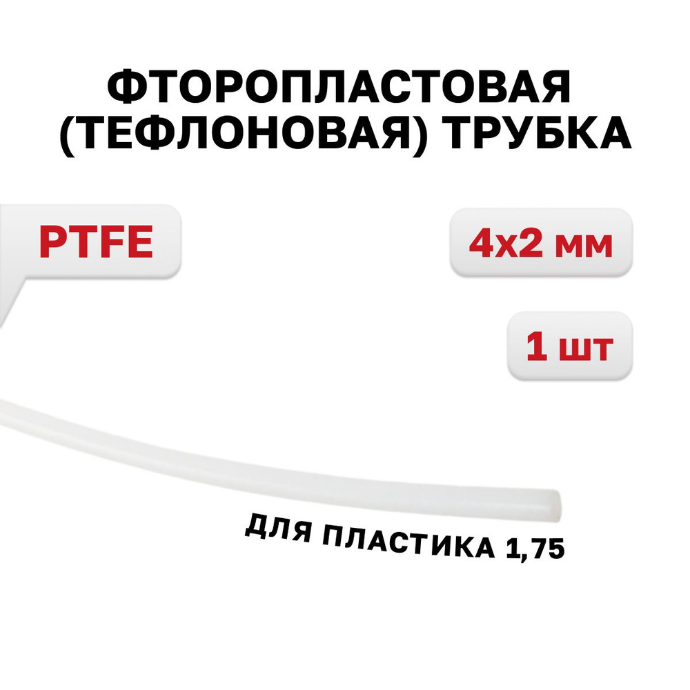 Фторопластовая (тефлоновая) трубка (PTFE) 4х2 мм, 1 м, 1 шт. - купить с ...