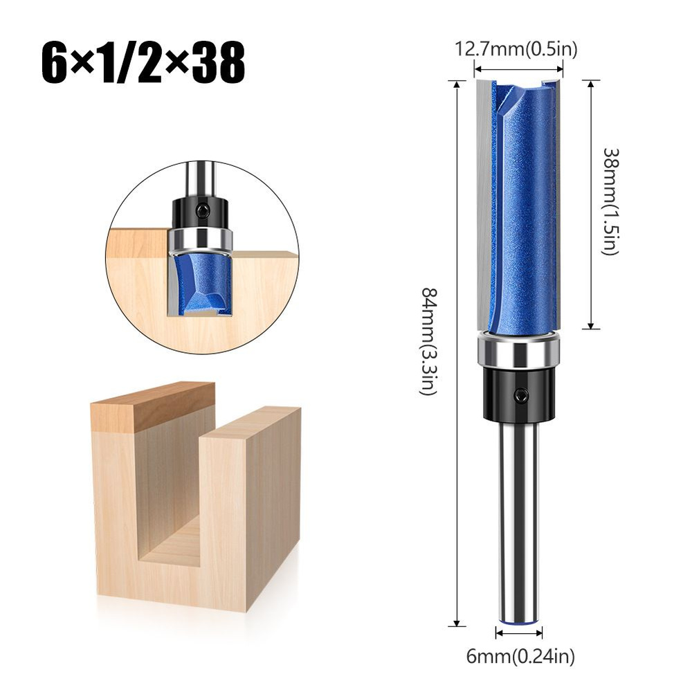 Фреза кромочная прямая обгонная с верхним подшипником 12.7 х 38 мм хвостовик 6 мм  #1