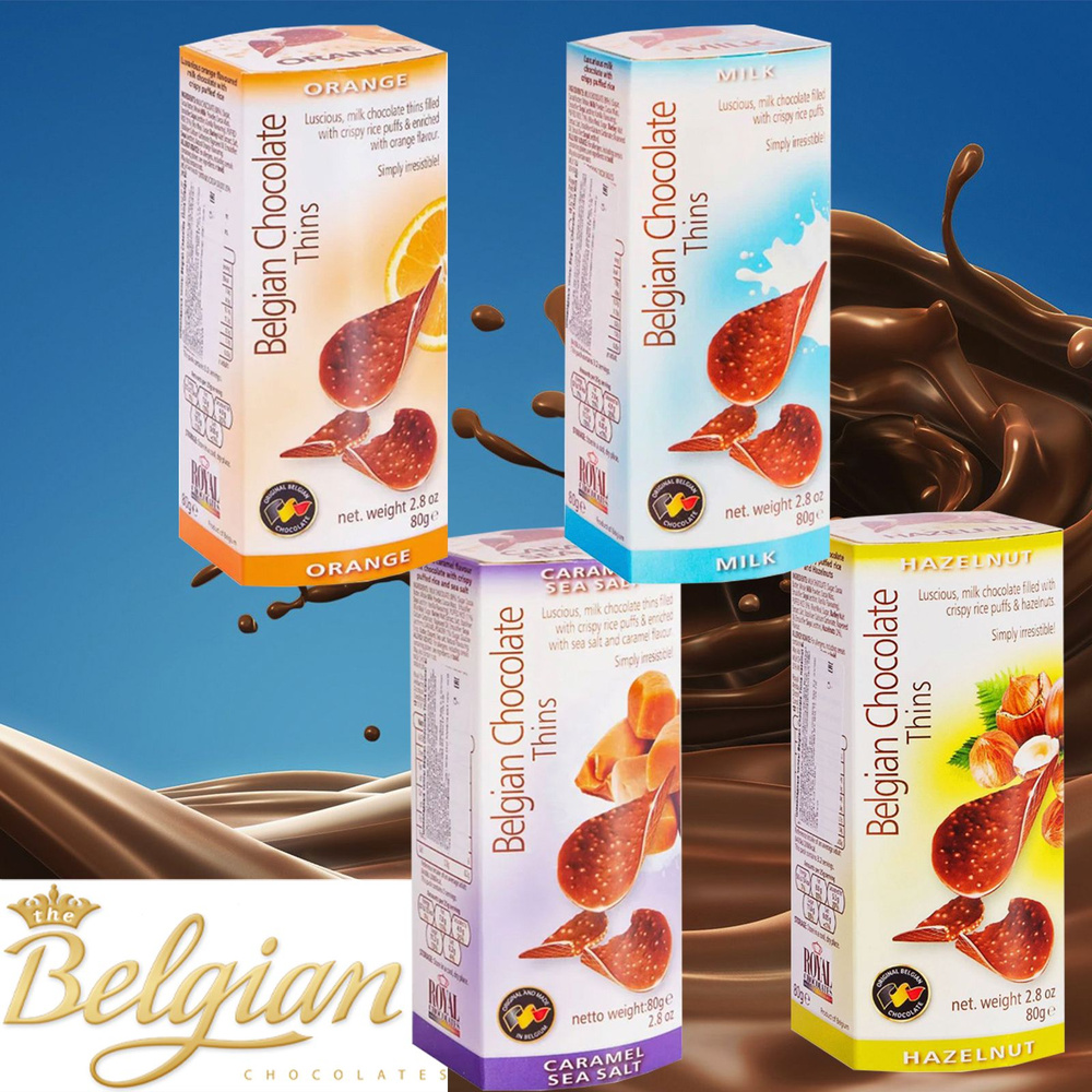 Шоколадные Чипсы Belgian Chocolate Thins - Milk (Молоко), Hazelnut (Фундук), Caramel Sea Salt (Морская #1