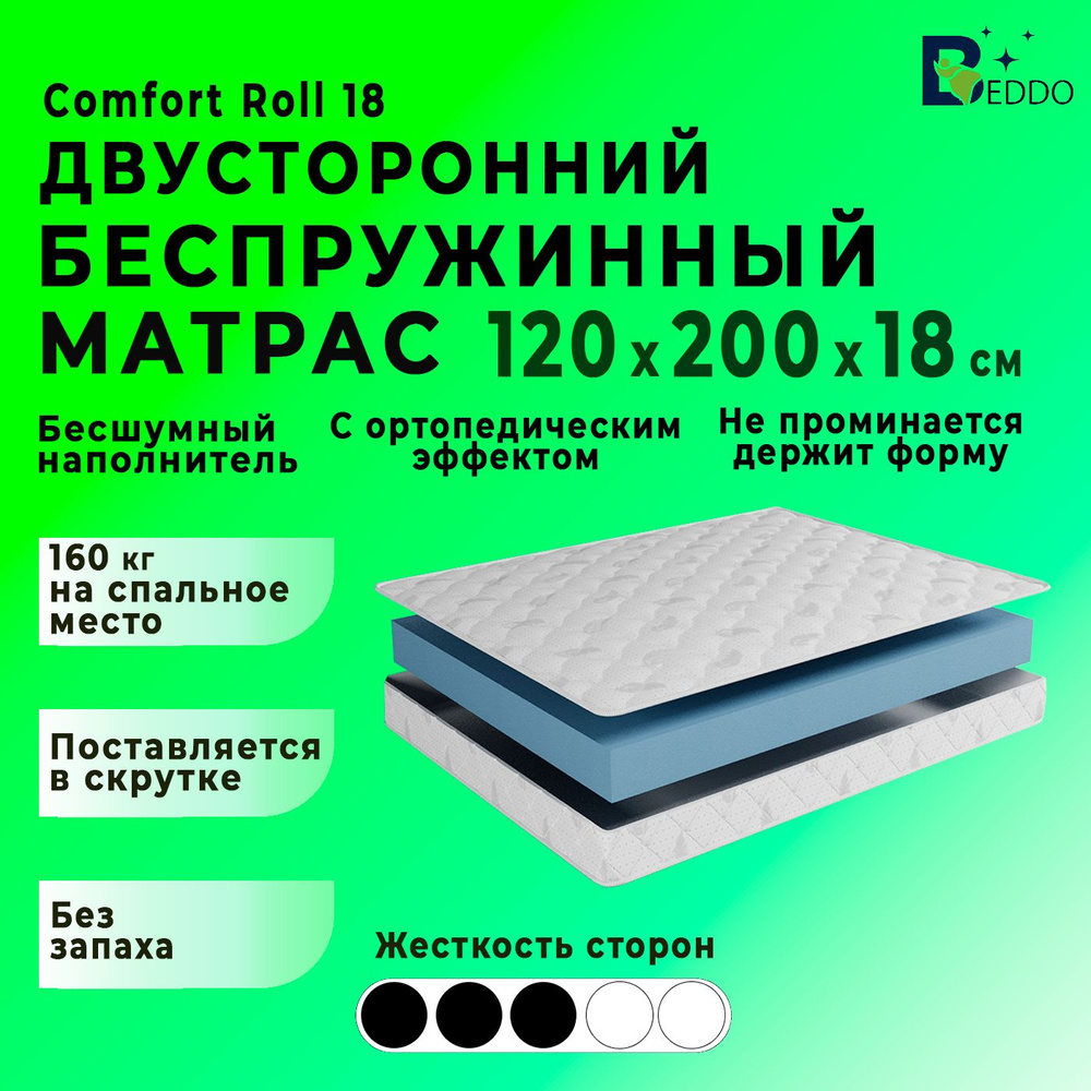 Матрас 120х200 18 см, Comfort Roll 18 BEDDO, беспружинный, двусторонний с ортопедическим эффектом  #1