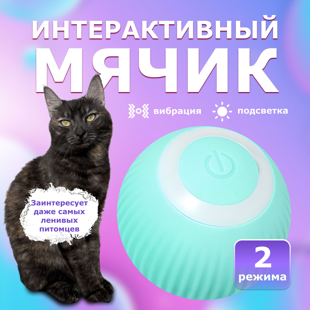 Игрушка для кошек, интерактивный мяч, дразнилка для котов, 2 режима,  зарядка USB в комплекте (голубой цвет) - купить с доставкой по выгодным  ценам в интернет-магазине OZON (935319254)