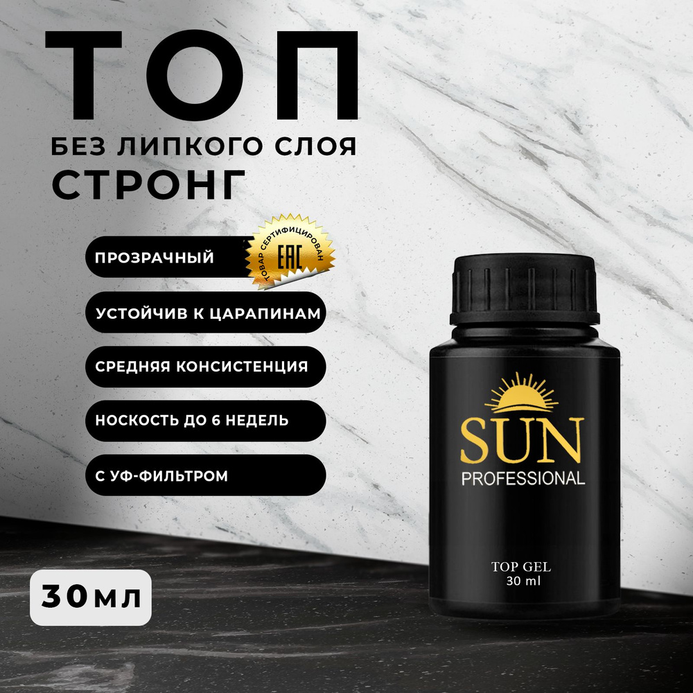 SUN Professional топ без липкого слоя Стронг глянцевый для гель лака 30мл. Закрепитель для маникюра  #1