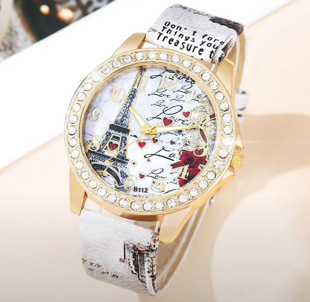 Часы кварцевые наручные с циферблатом со стразами/ модные стильные часы женские/ подарок на 8 Марта, #1