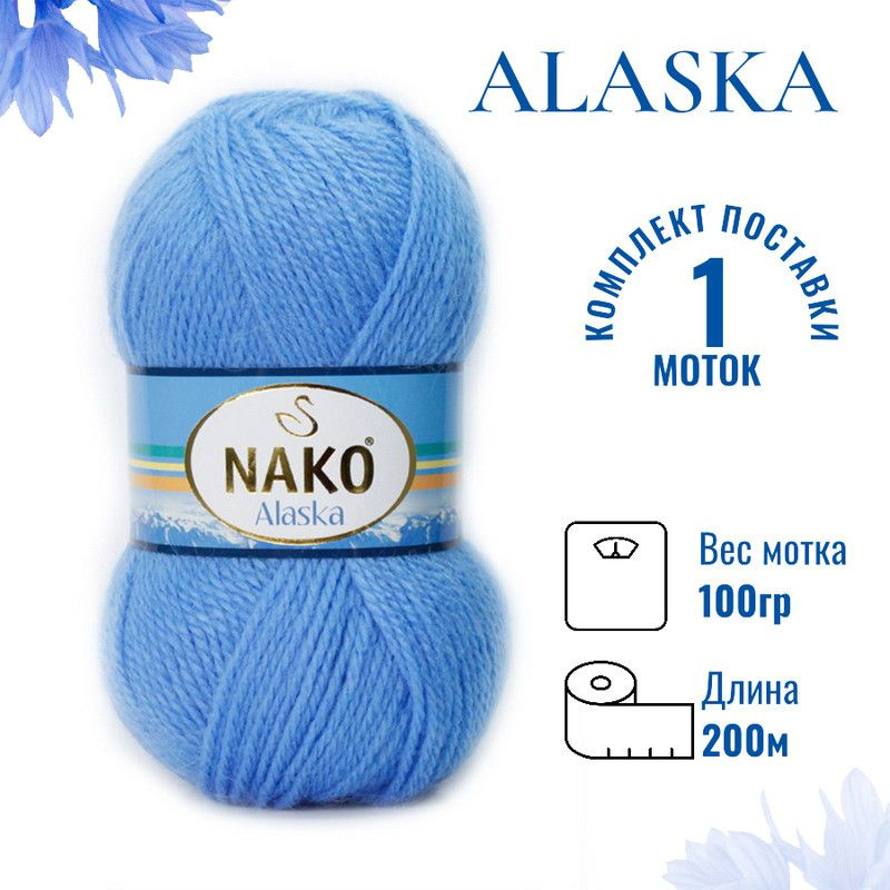 Пряжа для вязания Alaska Nako / Аляска Нако 1256 (7113) голубой /1 штука (5%мохер, 15%шерсть, 80%акрил #1