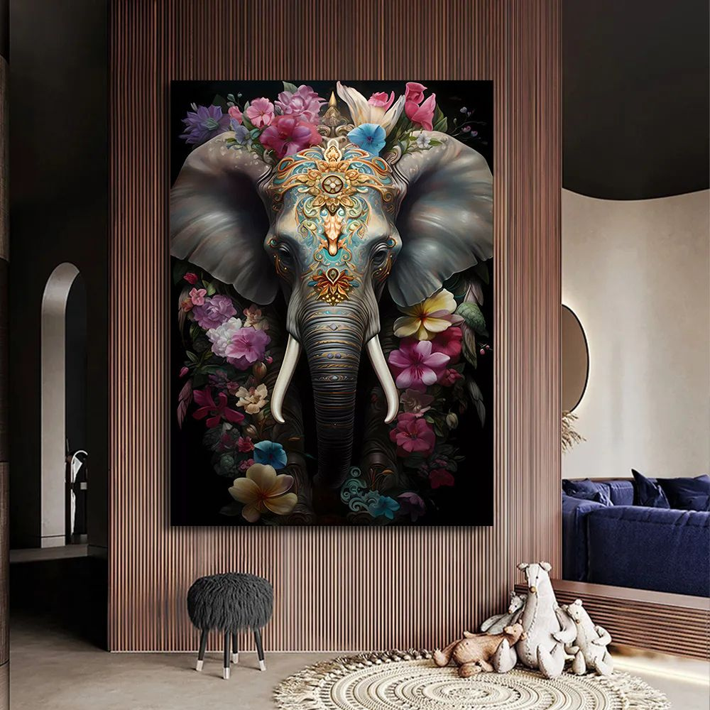 Картина слон в цветах, 30х40 см. #1