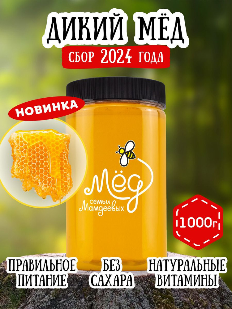Мед натуральный, Дикий мёд, 1 кг бортевой мёд, продукты питания ...