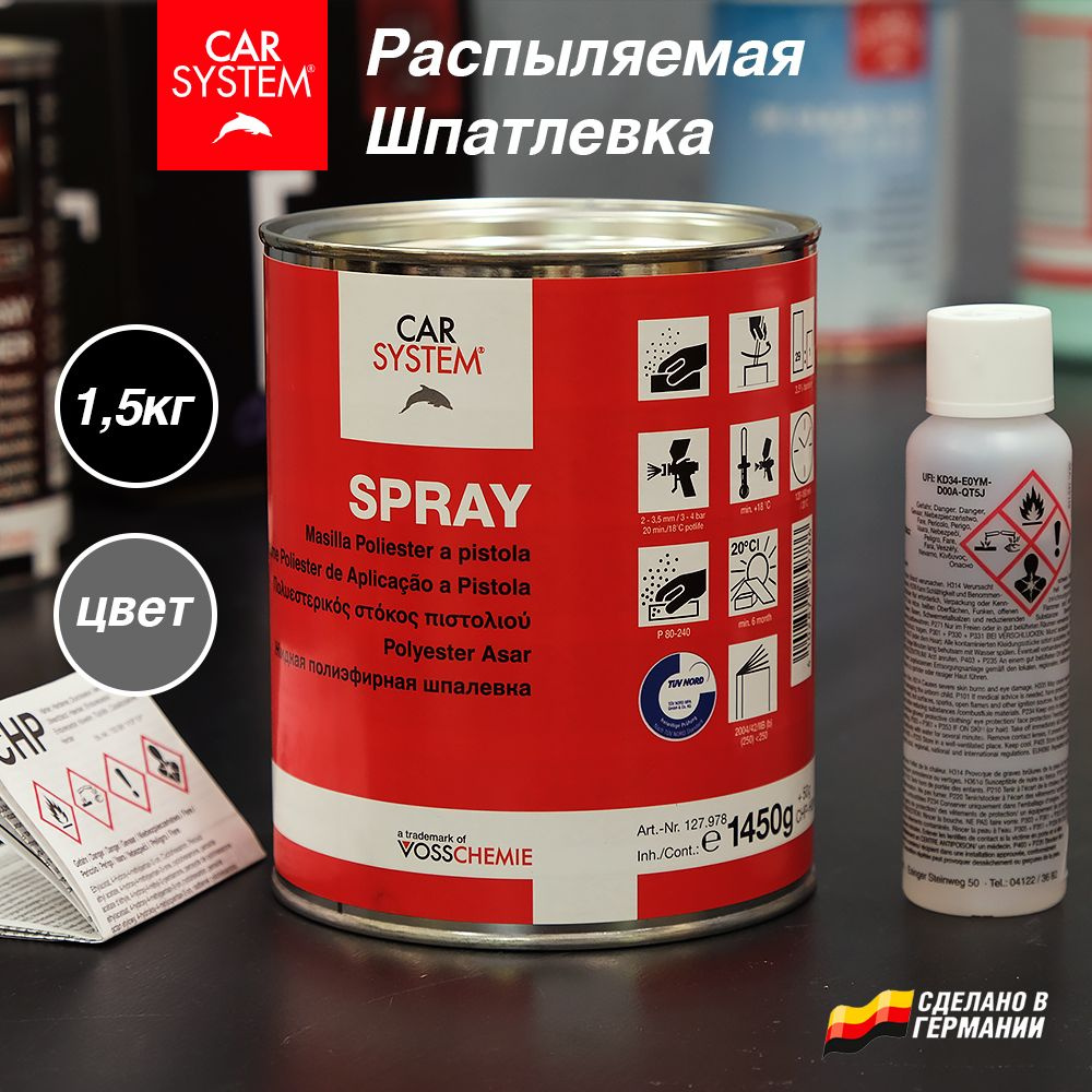 Жидкая шпатлевка серая 1,5 кг / Carsystem Spray #1