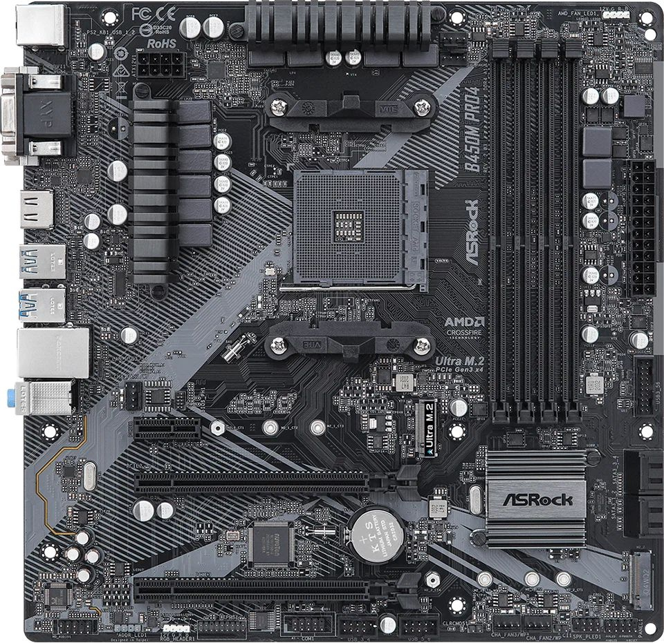Материнская плата AM4, DDR4, DIMM, AMD B450, ASRock, ASRock B450