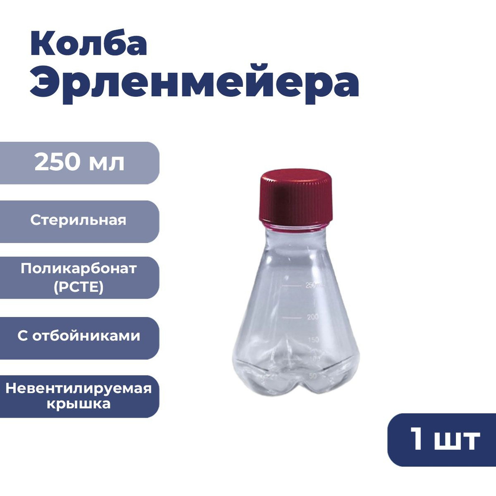 Колба Эрленмейера 250 мл с отбойником, невентилируемая крышка, стерильная. FDCELL (Fudau) C034250  #1