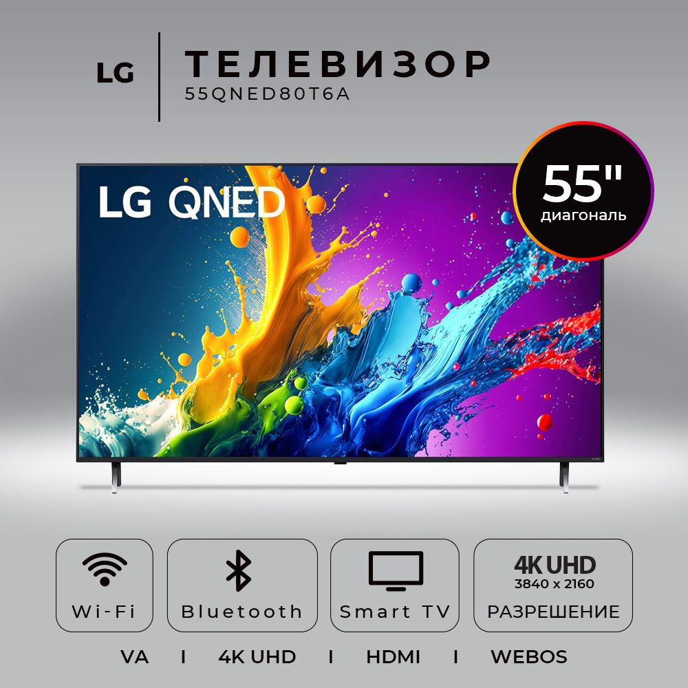 LG Телевизор (Новинка 2024) 55QNED80T6A.ARUG 55" 4K HDR, черный матовый ...