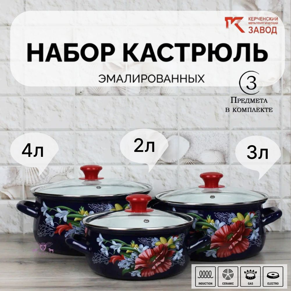 Набор кастрюль Апрель экстра 3 шт. эмалированная сталь (2 л, 3 л, 4 л) синий  #1