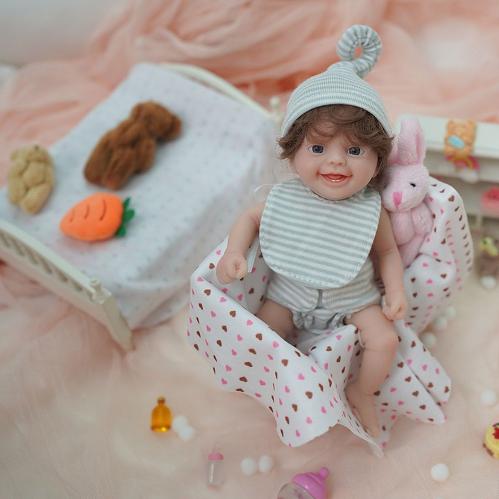 Полностью силиконовая кукла ручной работы 15 см с вьющимися волосами и ...