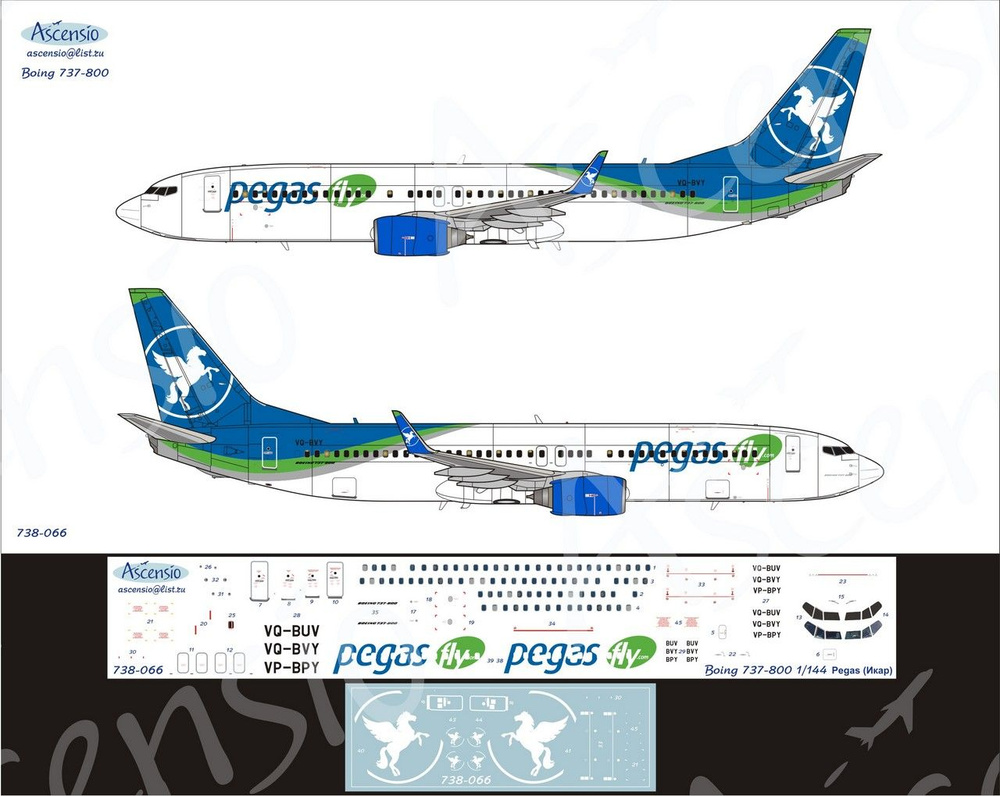 Декаль Boeing 737 Pegas, Масштаб 1/144 #1