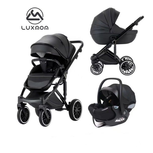 Детская коляска для новорожденных Luxmom F2 (3в1) экокожа NEW ,с регулируемой ручкой и полной комплектацией, #1