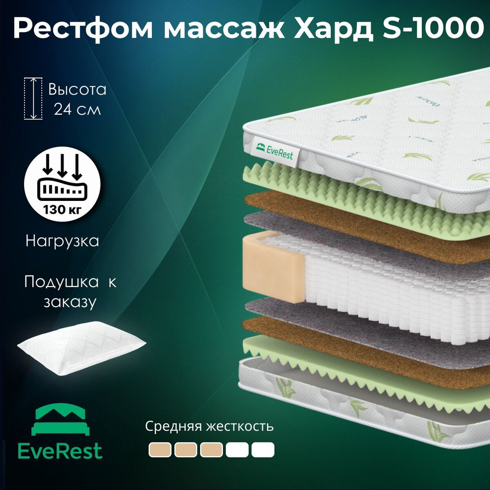 Матрас EveRest Рестфом Массаж Хард S1000 195х170 серии Мидл высота 24.08 см нагрузка 130.08 кг #1