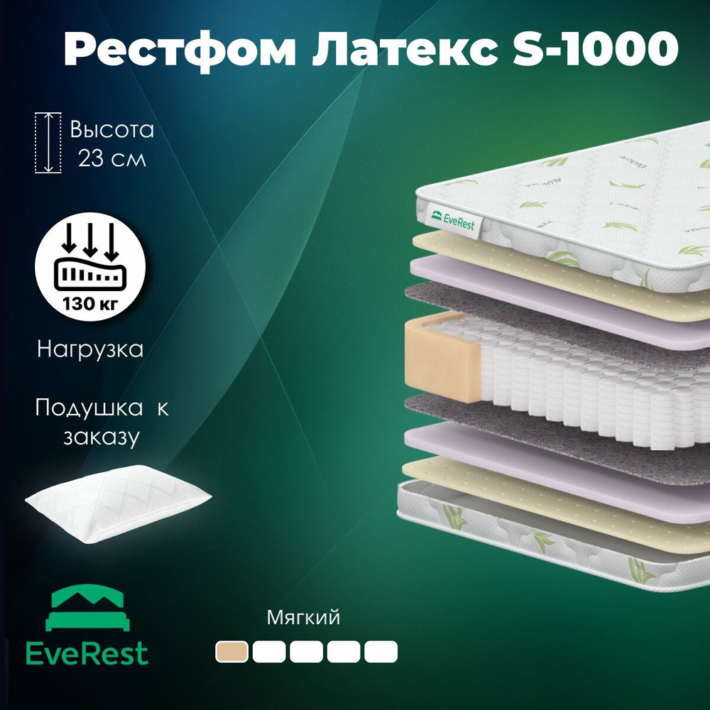 Матрас EveRest Рестфом Латекс S1000 65х180 на кровать, анатомический, ортопедический, мягкий, независимые #1