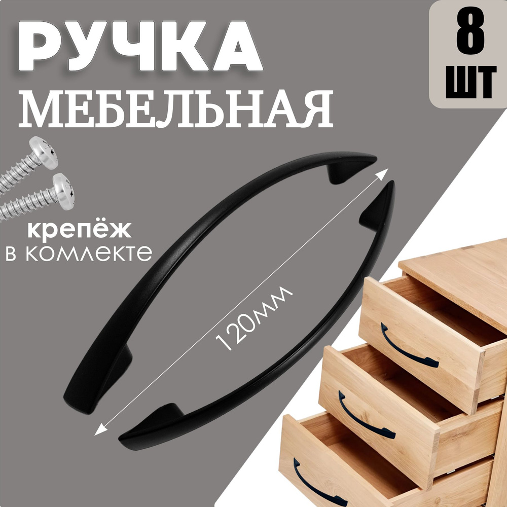 Ручки для мебели скоба , металлические, комплект 8шт чёрные #1