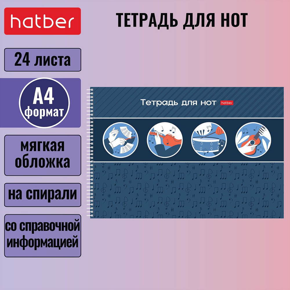 Тетрадь для нот Hatber 24л формата А4 290х198 мм со справочной информацией на спирали -В стране нот- #1