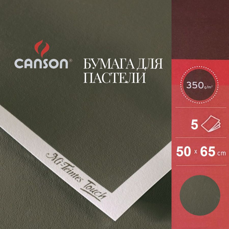 Бумага CANSON "Mi-Teintes Touch", 50х65, 335 гр, №345 Серый темный, 5 листов  #1