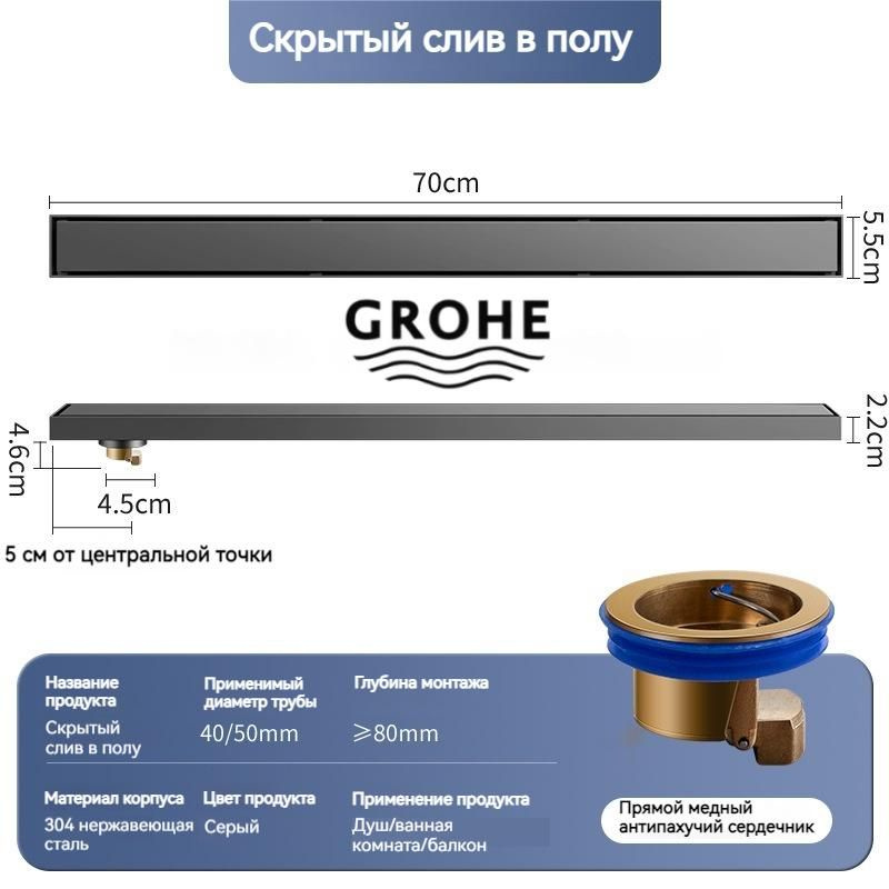 GROHE слив для душа для ванной комнаты GY2256YH-91AZ/скрытый слив для душа под плитку 55x600 мм  #1