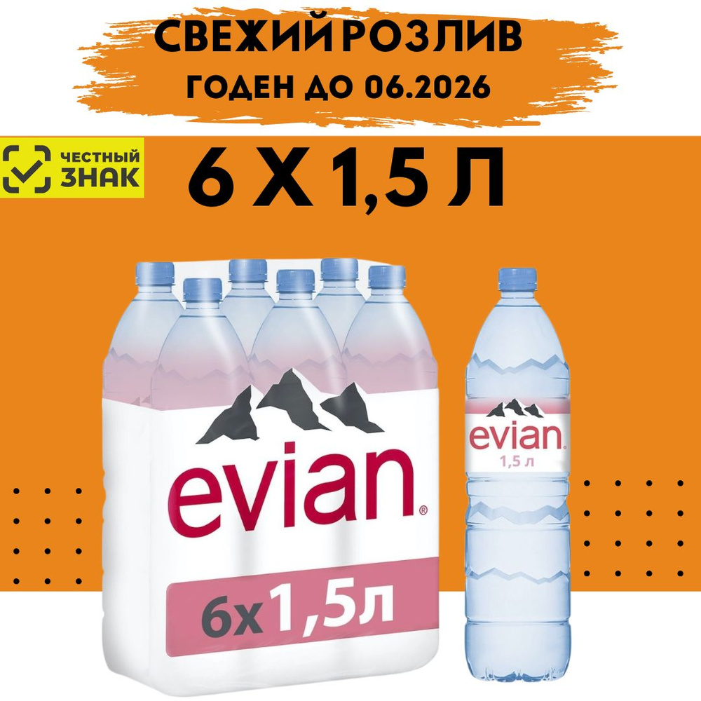 Evian (Эвиан) 6 шт. по 1,5 л, вода минеральная негазированная, Франция, пэт  #1