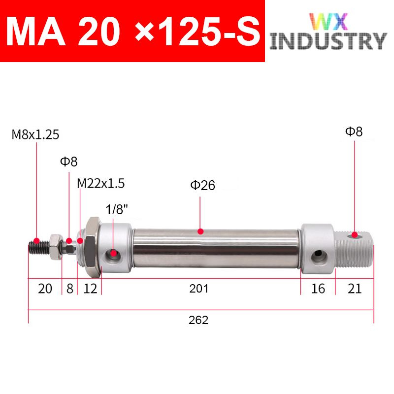 Пневмоцилиндр MA 20X125-S,ход поршня 125 мм #1