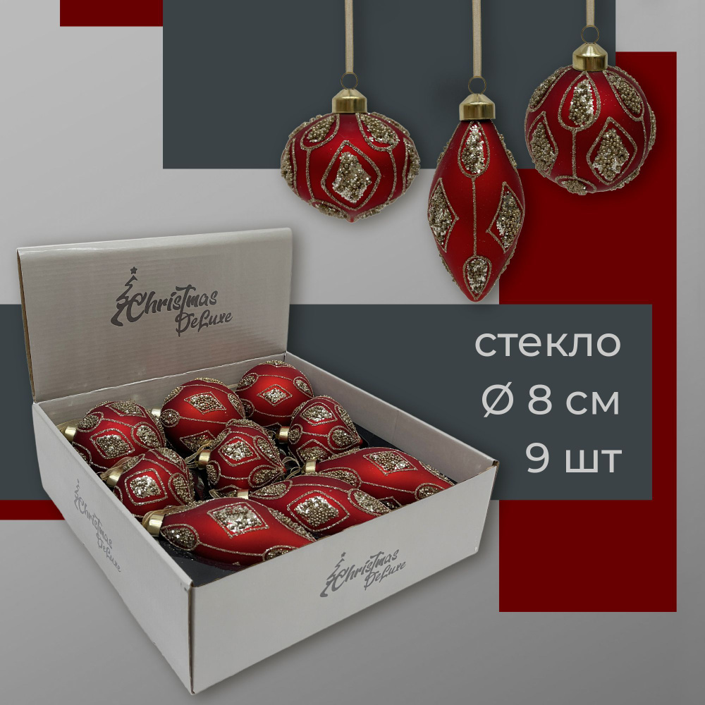 Набор стеклянных ёлочных шаров ChristmasDeLuxe, 9 шт. диаметром 8 см  #1