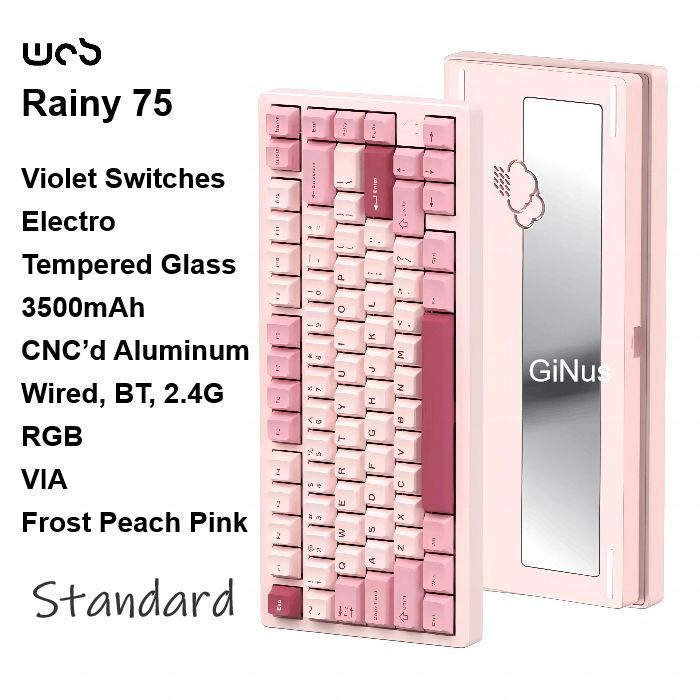 WOB Игровая клавиатура беспроводная Rainy75 Standard, FrostPeachPink, RGB, VioletSwitches, Electro, Английская #1