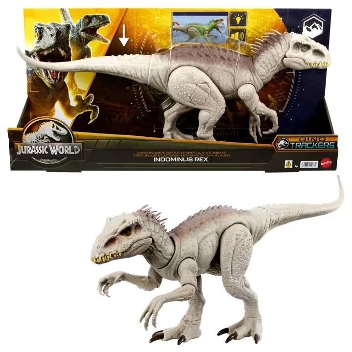 игрушки mattel фигурки Jurassic World Camouflage 'n Battle Indominus Rex Action Figure Toy With Lights, #1