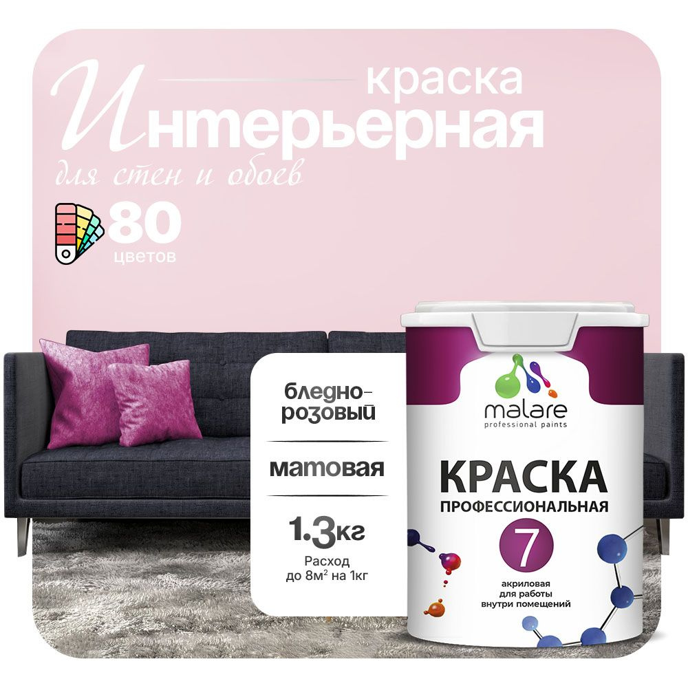 Краска Malare Professional Euro №7 интерьерная для стен и обоев, для потолка, акриловая, быстросохнущая, #1