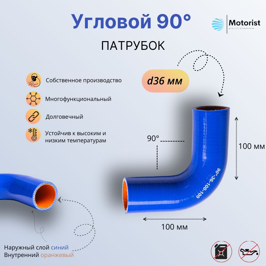 Motorist Патрубок охлаждения, 100 мм, арт. 90° L100*100 d036 #1