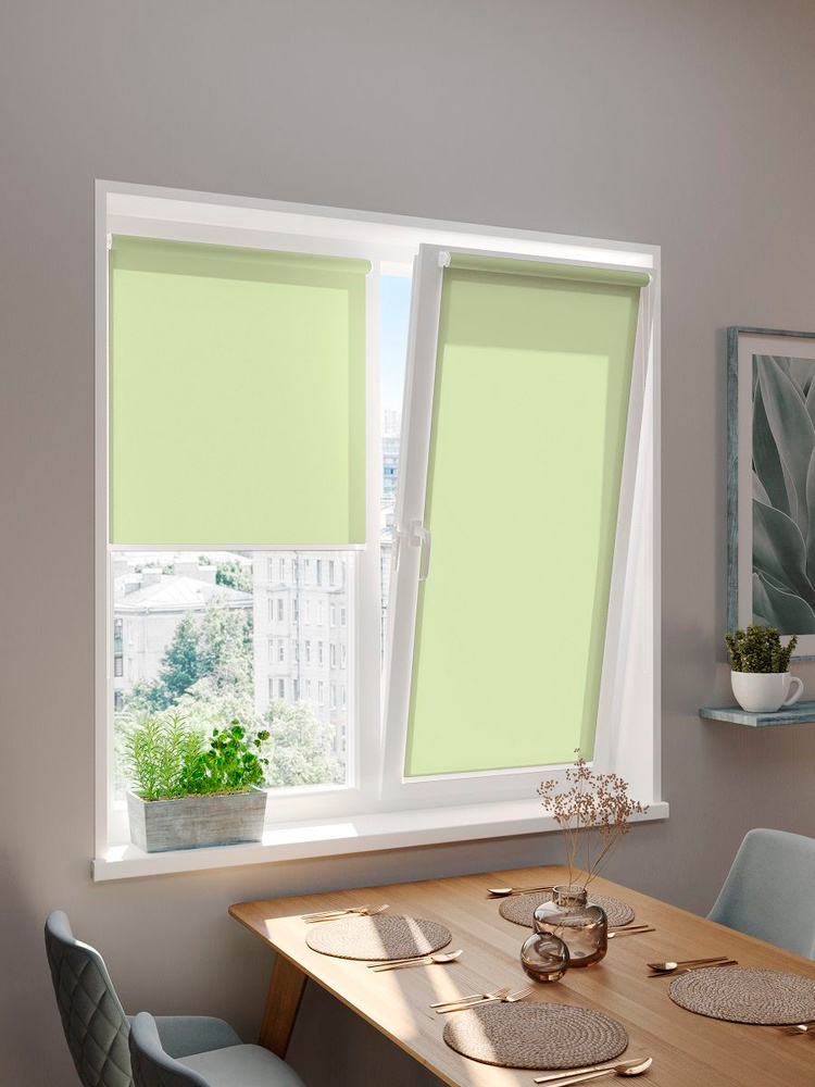 Рулонные жалюзи на окна 82 * 140 см. ткань Альфа цвет светло-зелёный (27) #1