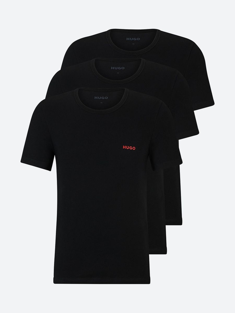 Комплект футболок Мужской HUGO черный, размер 52 Хлопок Повседневный ...