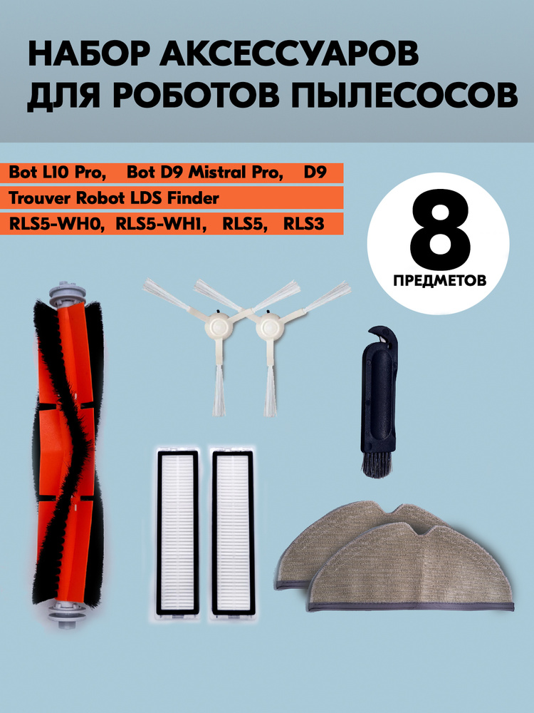 Набор сменных HEPA фильтров щеток и тряпки для робот-пылесоса Dreame D9, Bot L10 Pro, RLS5-WH0, RLS3, #1