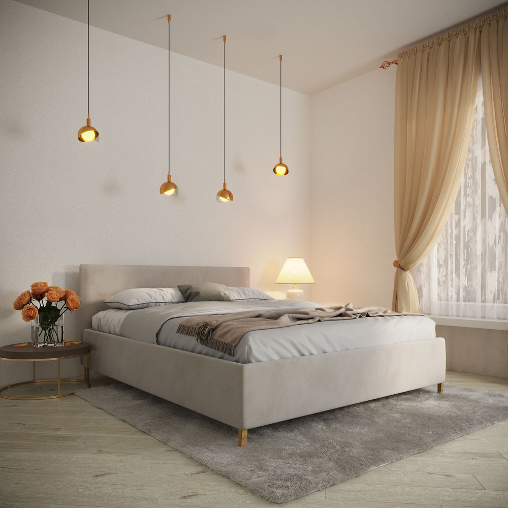 Мягкая кровать с подъемным механизмом MS Easy велюр слоновая кость ...