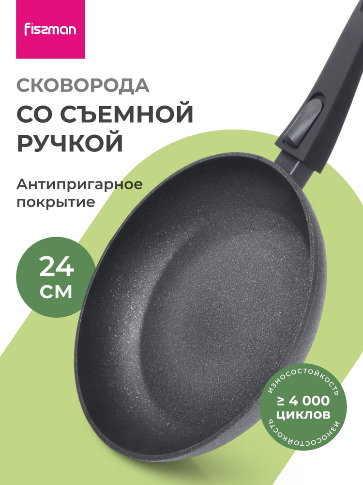 Сковорода индукционная BLACK COSMIC 24 см с антипригарным покрытием со съемной ручкой #1