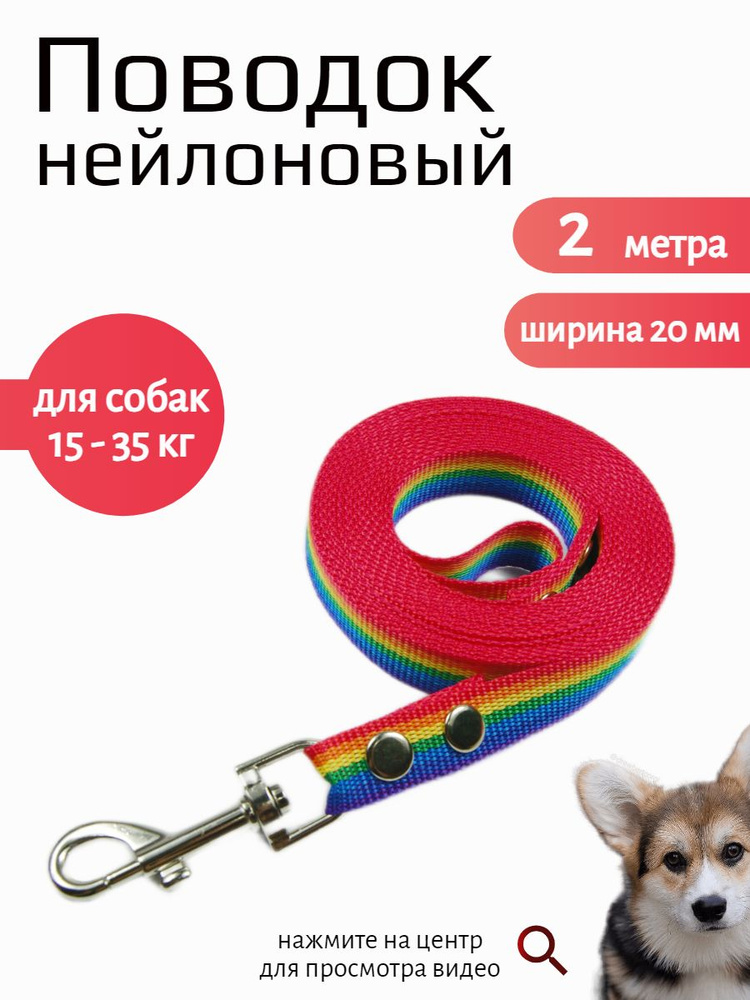 Поводок для собак с карабином нейлон 2 м х 20 мм (радуга) #1