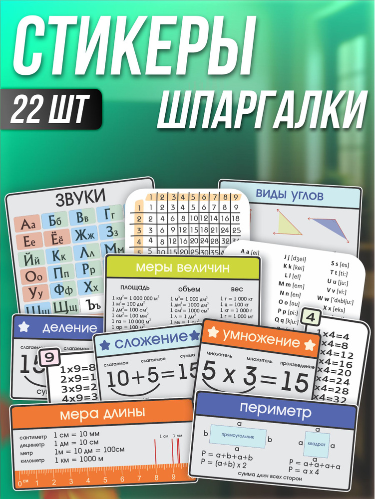 Стикерпак наклейки шпаргалки для начальной школы 1-4 класс #1