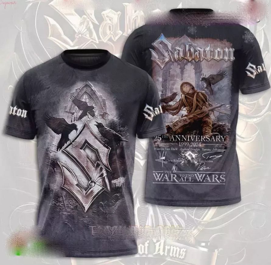 Футболка Футболка Sabaton 25Th Anniversary 3D T-Shirt 1999-2024 Signatures The War To End All War  #1