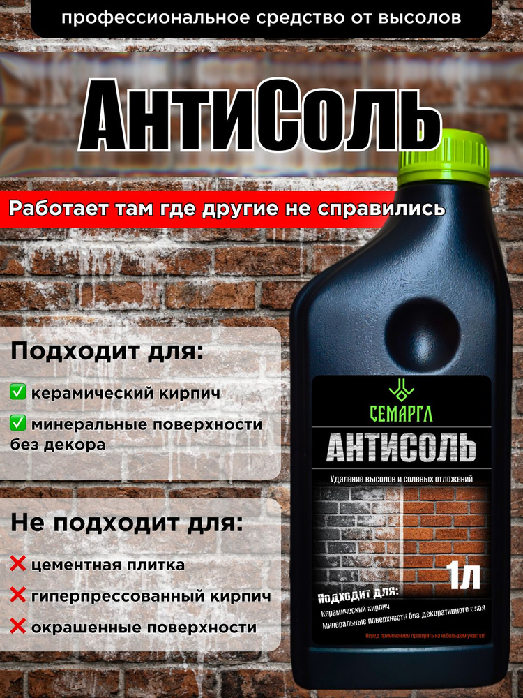 Средство для удаления высолов с кирпича. Очиститель фасадов от высолов. Антисоль 1л #1