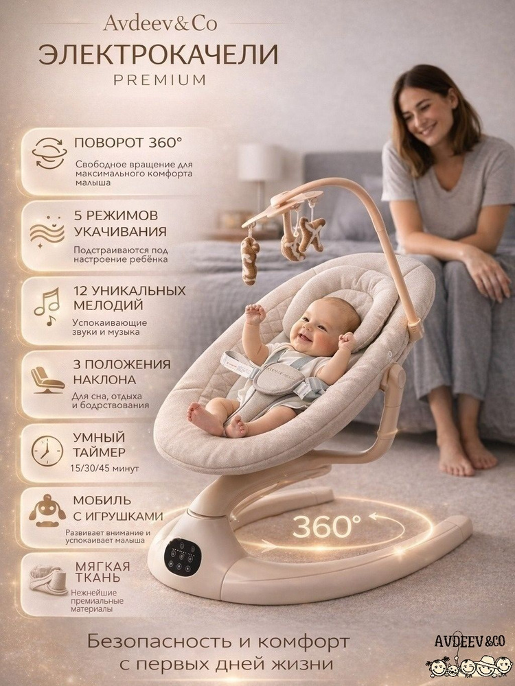 Электрокачели для новорожденных с 0, шезлонг с укачиванием #1