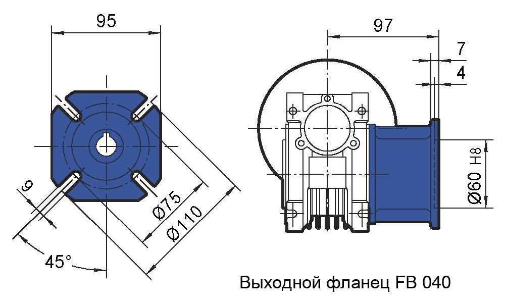 Фланец выходной FB редуктора NMRV 040