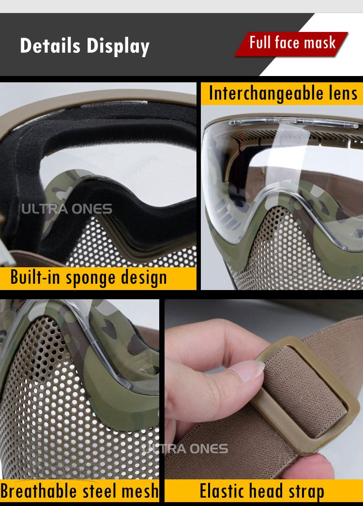 тактическая маска с 3-цветными линзами, пейнтбольная полнолицевая маска ...
