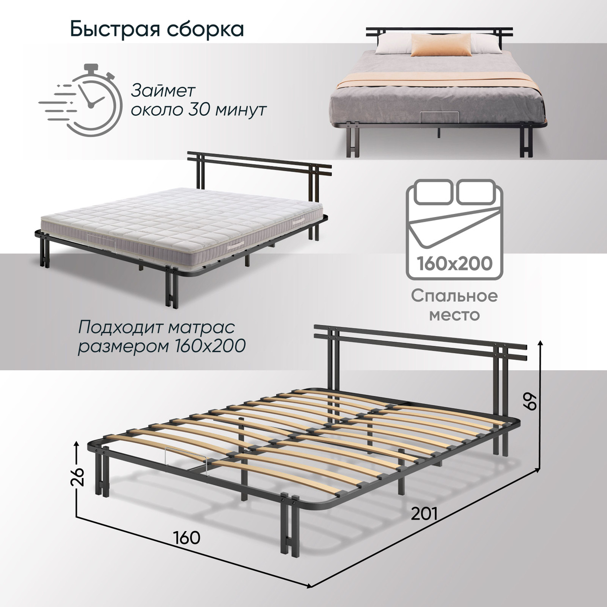 Двуспальная кровать Лофт - купить по выгодной цене в интернет-магазине ...